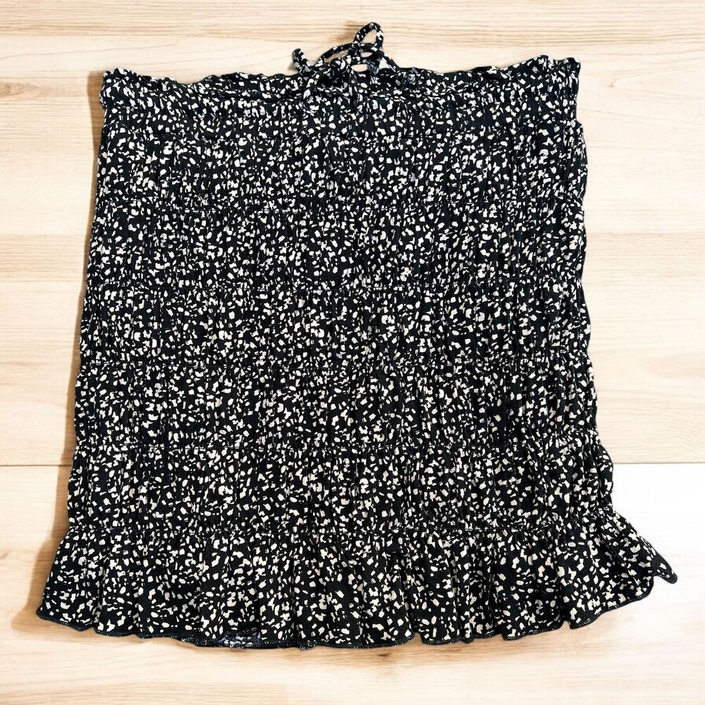 Urban Romantics Printed Ruffle Smocked Skirt Black White Size Medium